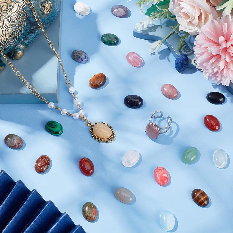 PH PandaHall 18x13mm Oval Gemstone Cabochons, 25 Styles Flatback Synthetic Dome Cabs for Jewelry Making Photo Frame Home Decor - Image 3